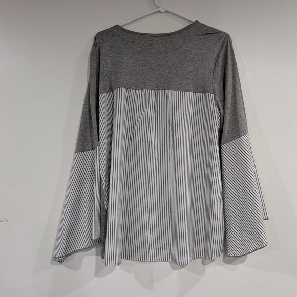 Marled Reunited Clothing Jersey and Woven Striped Blouse Grey White Size XL - Picture 6 of 6